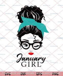 02- Bun Hair January Girl, Buffalo Plaid Headband, Messy Bun, Pretty Girl, Born In January, Customizable Layered Svg Eps Png Dxf