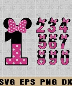 1-10 Numbers svg, Numbers Minnie, Birthday Font Numbers Svg, Minnie Mouse Birthday , Minnie Head,Layered Svg, Svg Eps Png Dxf
