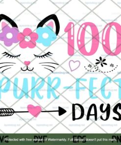 100 Purr-Fect Days Cute Cat Student School Funny Gift Customizable Layered Svg, Svg Eps Png Dxf