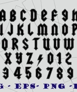 22-ACDC alphabet, Vector Rock Font, Ventage Hard Rock Alphabet, Australian Rock Band, Rock letters Layered Svg, Svg Eps Png Dxf