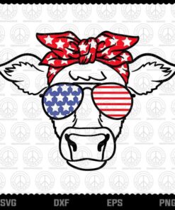 4th of July svg, Cow svg, Independence Day svg, American flag Customizable Layered Svg, Svg Eps Png Dxf