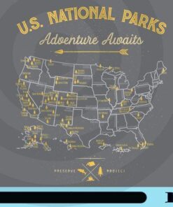 62 National Parks Map Gifts US Park Vintage Camping Hiking, Adventure Awaits, Customizable Png