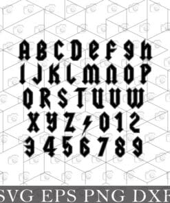 ACDC alphabet, Vector Rock Font, Ventage Hard Rock Alphabet, Australian Rock Band, Rock letters Layered Svg, Svg Eps Png Dxf