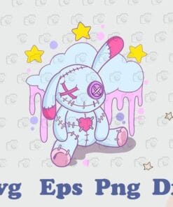 Aesthetic Voodoo Doll, Bunny Pastel Goth Voodoo Doll, Creepy Pastel Goth Teddy Bear, Layered SVG, DXF, PNG, EPS