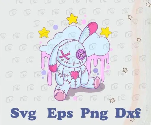 Aesthetic Voodoo Doll, Bunny Pastel Goth Voodoo Doll, Creepy Pastel Goth Teddy Bear, Layered SVG, DXF, PNG, EPS