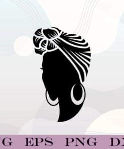 Afro Woman, Head Side, View Black, Turban Hoop, Earrings Black And White, Girl with Turban, Black Girl, Gift For Girl SVG PNG DXF, EPS, PDF