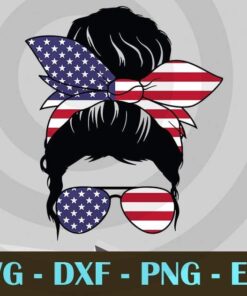 American Patriotic Messy Bun Hair Svg, 4th of July Messy Bun Svg, Messy Bun Mom Patriotic Svg, US Flag, Customizable Layered Svg, Svg Eps Png Dxf
