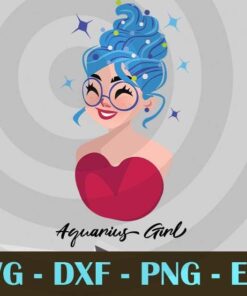 Aquarius Girl Zodiac cute Girl Watercolor Design Bundles Customizable Layered Svg, Svg Eps Png Dxf