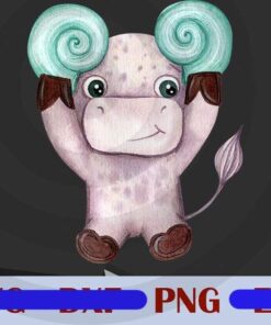 Aries Bulls Zodiac cute animal Watercolor Design Bundles Customizable PNG