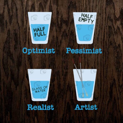 Artist Optimist, Optimist, Pessimist,Realist, Artist, Glass of water, meaningful Layered SVG, DXF, PNG, EPS