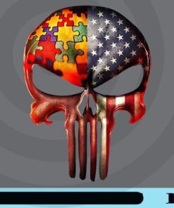 Autism American Flag Skull, Amtism Skull, American Flag, Autism Awareness, Puzzle Skull, US Flag, Customizable Png