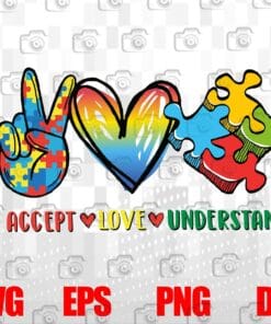 Autism Awareness, Accept Love Understand, Autism Month, Colorful Puzzles, Layered SVG, DXF, PNG, EPS