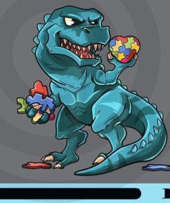 Autism Awareness, Autism Dinosaur, Funny T-Rex, Heart Puzzle Pieces, Autism Day, Kids Gift, Customizable Png