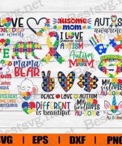Autism Bundle, Autism Awareness , Autism Love , Autism Mom , Proud Autism Pack, Other , Svg Eps Png Dxf
