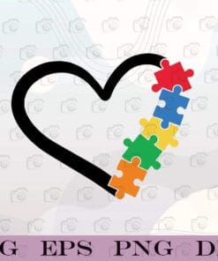 Autism Heart, Autism Awareness, Puzzle, Autism Heart Puzzle, Heart with Puzzle Pieces, Layered Svg Eps Png Dxf