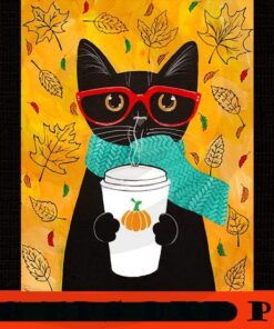 Autumn Coffee Black Cat, Halloween 2021, Halloween Theme, Horror Halloween, Funny Scary Cute Halloween gift, Customizable PNG