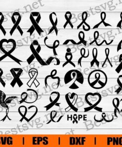 Awareness Ribbon Bundle , Breast Cancer , Cancer Ribbon , Survivor Ribbon , File For Cricut, For Silhouette, Other , Svg Eps Png Dxf
