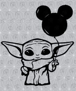 Baby Yoda And Mickey, Disney Baby Yoda, Mickey Balloon, Layered SVG, DXF, PNG, EPS