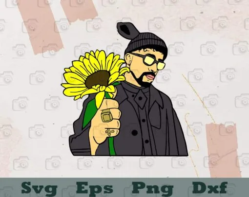 Bad Bunny Sunflower, Adult, Unisex, Yellow Sunglasses, music, Layered Svg, Svg Eps Png Dxf