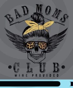 Bad Moms Club, Skull Mom, Messy Mom, Leopard Sunglasses, Yellow Headband,Skull Club, Bad Moms, Heaven Wings Customizable Png
