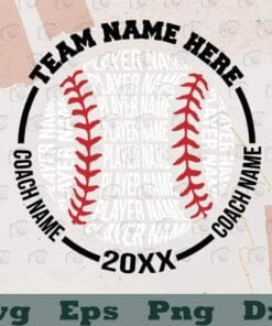 Baseball Custom Names, baseball Lovers, Baseball, all star champion, team members, Baseball Player, Baseball Coach, Layered SVG, DXF, PNG, EPS