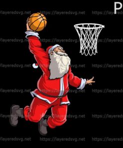 Basketball Santa Slam Dunk T Shirt Christmas Xmas Ball Sport Essential Customizable PNG