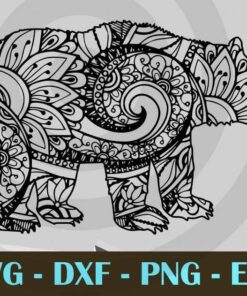 bear mandala unique pattern animal Design Bundles Customizable Layered Svg, Svg Eps Png Dxf
