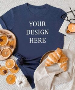 Bella Canvas 3001 mockup. Bella Canvas heather navy shirt mockup. Tshirt mockup. Mockup model. Shirt mockup. Fall mockup. Flat lay mockup.