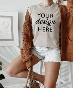 Bella Canvas 3001 mockup. Bella Canvas tan shirt mockup. Tshirt mockup. Mockup model. Tan shirt mockup. 3001 bella canvas mockup