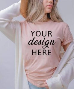 Bella Canvas 3001 Mockup, Peach Shirt, Model Mockup, Boho Mock up