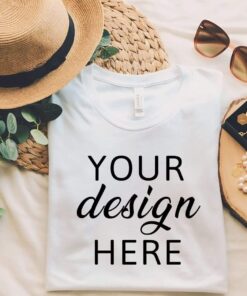 Bella Canvas 3001 mockup, White Shirt, Flat Lay, Boho Mock up