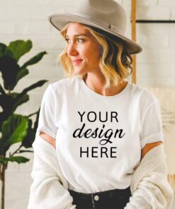 Bella Canvas 3001 Model Mockup, Boho Model Mockup, White T Shirt Mockup, White Tshirt Model Mockup, Tied Shirt Mock with Cardigan