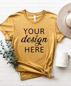 Bella Canvas 3001 Shirt Mockup, Bella Canvas Mustard T-Shirt Mockup Flat Lay, Summer Bella Canvas Mockup, Flat Lay Trendy Mockups