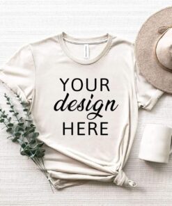 Bella Canvas 3001CVC Shirt Mockup, Bella Canvas Heather Dust T-Shirt Mockup Flat Lay, Summer Bella Canvas Mockup, Flat Lay Coffee Cup