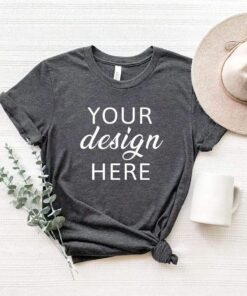 Bella Canvas 3001CVC Shirt Mockup, Bella Canvas Heather Peach T-Shirt Mockup Flat Lay, Summer Bella Canvas Mockup, Flat Lay Coffee Cup