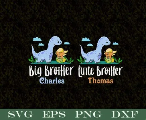 Big Brother Little Brother, Big Little Brother, Cute Dinosaur, Personalized Name, Gift for Boys, SVG PNG DXF, EPS, PDF