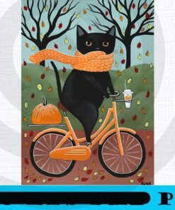 Black Cat Autumn Bicycle, 2021 Halloween, Horror 2021 Halloween Art Gift, Cute Funny 2021 Halloween Saying , Halloween Theme, Customizable PNG