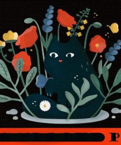 Black cat in the garden with flowers Sticker, Merry Christmas, Christmas Day, Christmas Cat Customizable PNG
