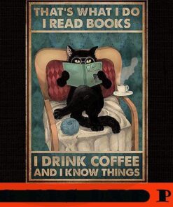 Black cat reading book coffee know things, 2021 Halloween, retro vintage halloween art, 2021 halloween gift, halloween theme Customizable PNG