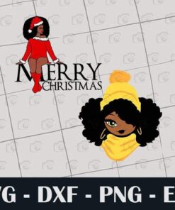 Black Girl Santa, Merry Christmas, Afro Girl, Black Girl, Fuff Hair Gift, Layered SVG, DXF, PNG, EPS