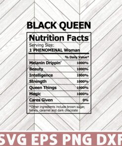 Black Queen Nutrition Facts, Black Girl Magic, Melanin, Black Woman, Black Girl Gift, Black Mother Layered Svg Eps Png Dxf
