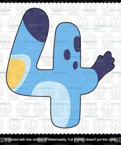 Bluey-4th-Birthday, cartoon, for kids, children, Layered Svg, Svg Eps Png Dxf