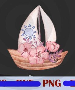 Boat and flower floral ocean Cute Wild Customizable PNG