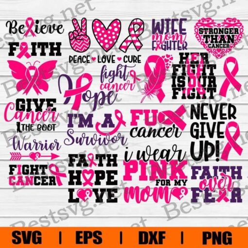 Breast Cancer Bundle, Breast Cancer , Cancer Awareness , Cancer Survivor , Fight Cancer , Other , Svg Eps Png Dxf