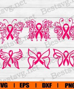 Breast Cancer Bundle , Pink Butterfly , Cancer Ribbon , Strong Woman , Pink Ribbon , Hope , Cancer , Svg Eps Png Dxf