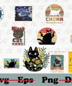 Bundle Black Cat Design, Funny Black Cat Chonk Og Laws He Comin', I Do What I Want, Backe you Some Fucupcakes, Cat Lovers, Bundle 13 PNG Design