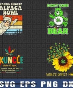 Bundle Cabinis 4Png Design, Smoke Alpaca Bowl, Don't Care Bear, Skuncle, World's Dopest Mom, Animal, 420, Flower, 4 PNG Design