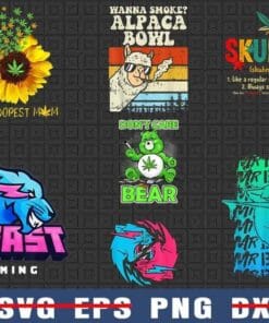 Bundle Cananis Design Beast Gaming, World's Dopest Mom, Canabis Bear, Mr Beast, Skuncle, Alpaca Bow, 6 Png Design