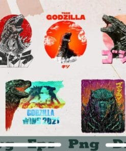 Bundle Godzilla Vintage Art, Godzilla Team, Godzilla Vs Kong, Godzilla Loves, King Of Monster, movie, 5 Png Design