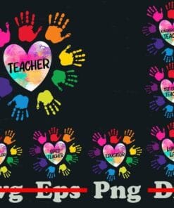 Bundle Heart Colorful Hands Teacher, Teacher Lover, Teaching Gift, Educator, Lunch Lady, Counselor, Bundle 7 Png Design